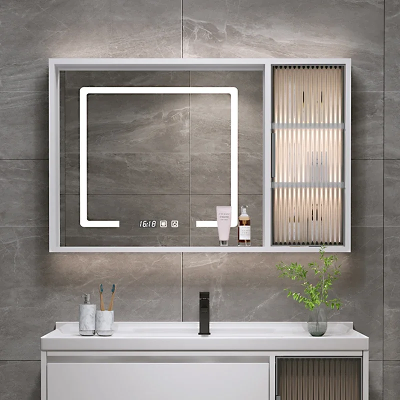 Led Lights Bathroom Cabinets White Wall Mounted Backlight Vanity Bathroom Cabinet Modern Muebles Para El Hogar Smart Furniture