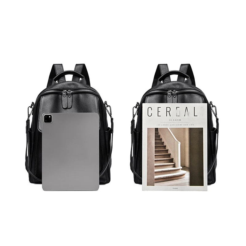 حقيبة ظهر من الجلد الطبيعي من SHELKSBAG للنساء باللون الأسود والجلد الناعم الحقيقي للسفر حقيبة ظهر قابلة للتحويل حقيبة كتف للسيدات #6