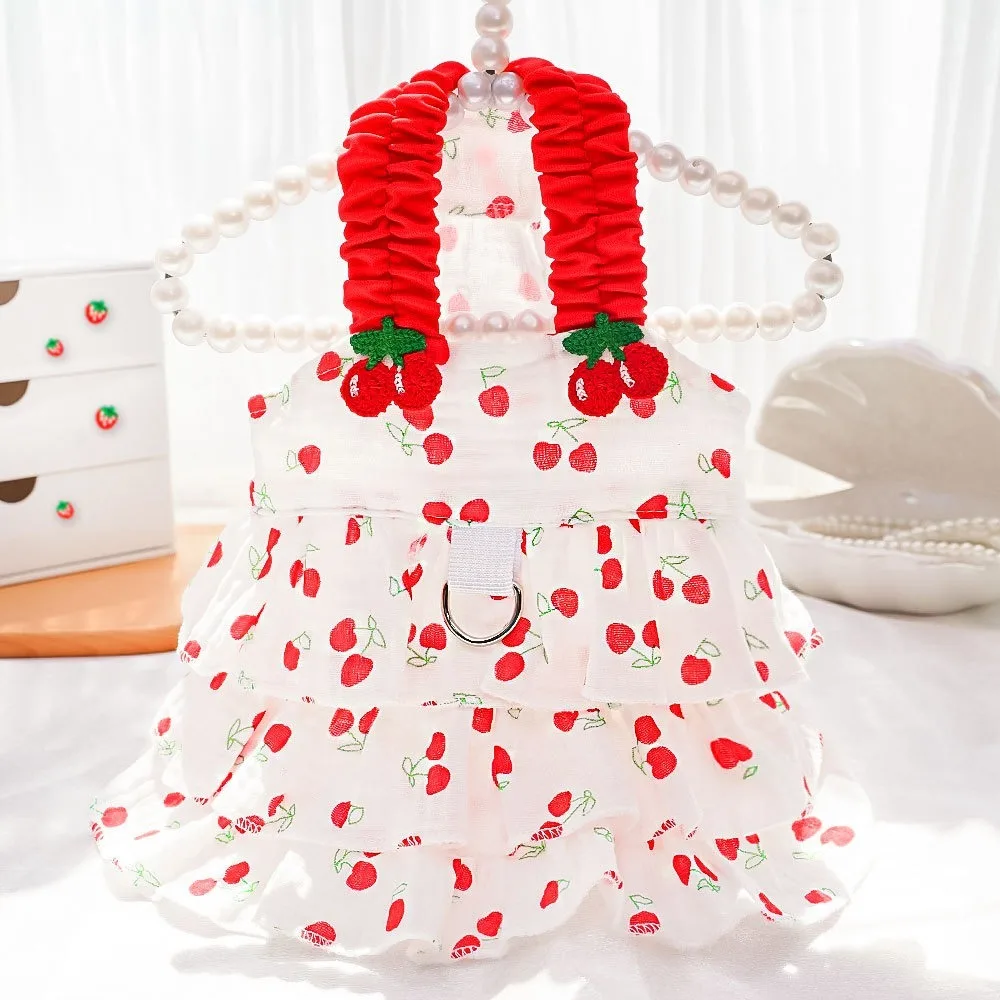 

Fashion Cherry Print Dog Suspenders Dress Soft Comfortable Puppy Princess Skirt Cute Breathable Pet Clothes Pet Supplies