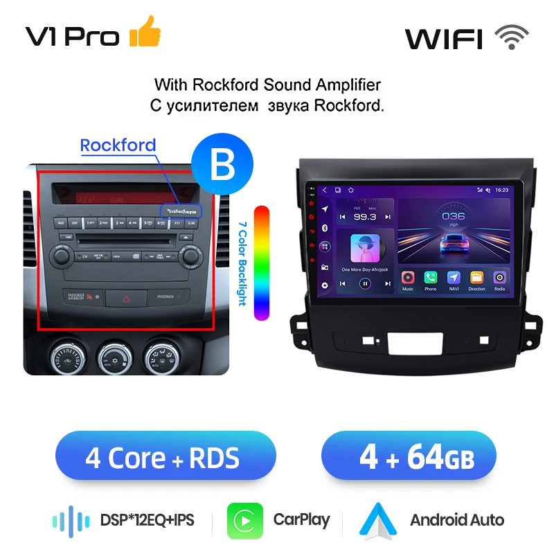 Junsun draadloze CarPlay Android Auto autoradio voor Mitsubishi Outlander Mk2 / Citroen C-Crosser 2005-2012 met ingebouwde koelventilator, Android GPS navigatie, multimediaspeler, WiFi, DSP, RDS, BT,