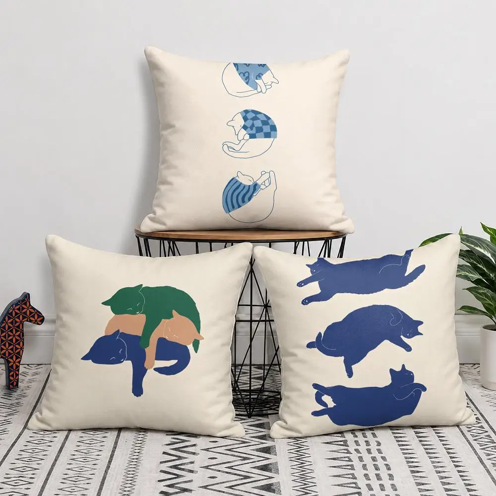 Minimalist Sleepy Kitten Cushion Cover Soft Short Plush Pillow Cover Smooth Cozy Texture Cushion Case Home Decor