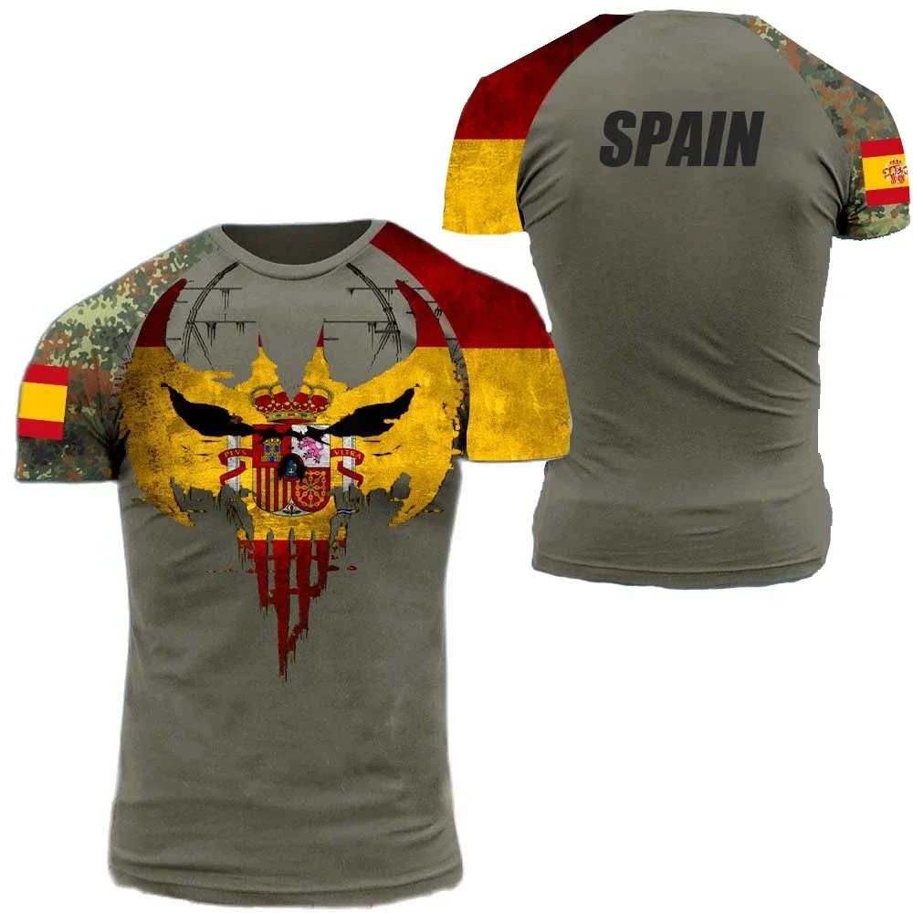 2024 Summer Short-sleeved Oversized O-neck Pullover Top Clothing Fashion New Spanish Army Men's T-shirt Veteran Flag Print Top