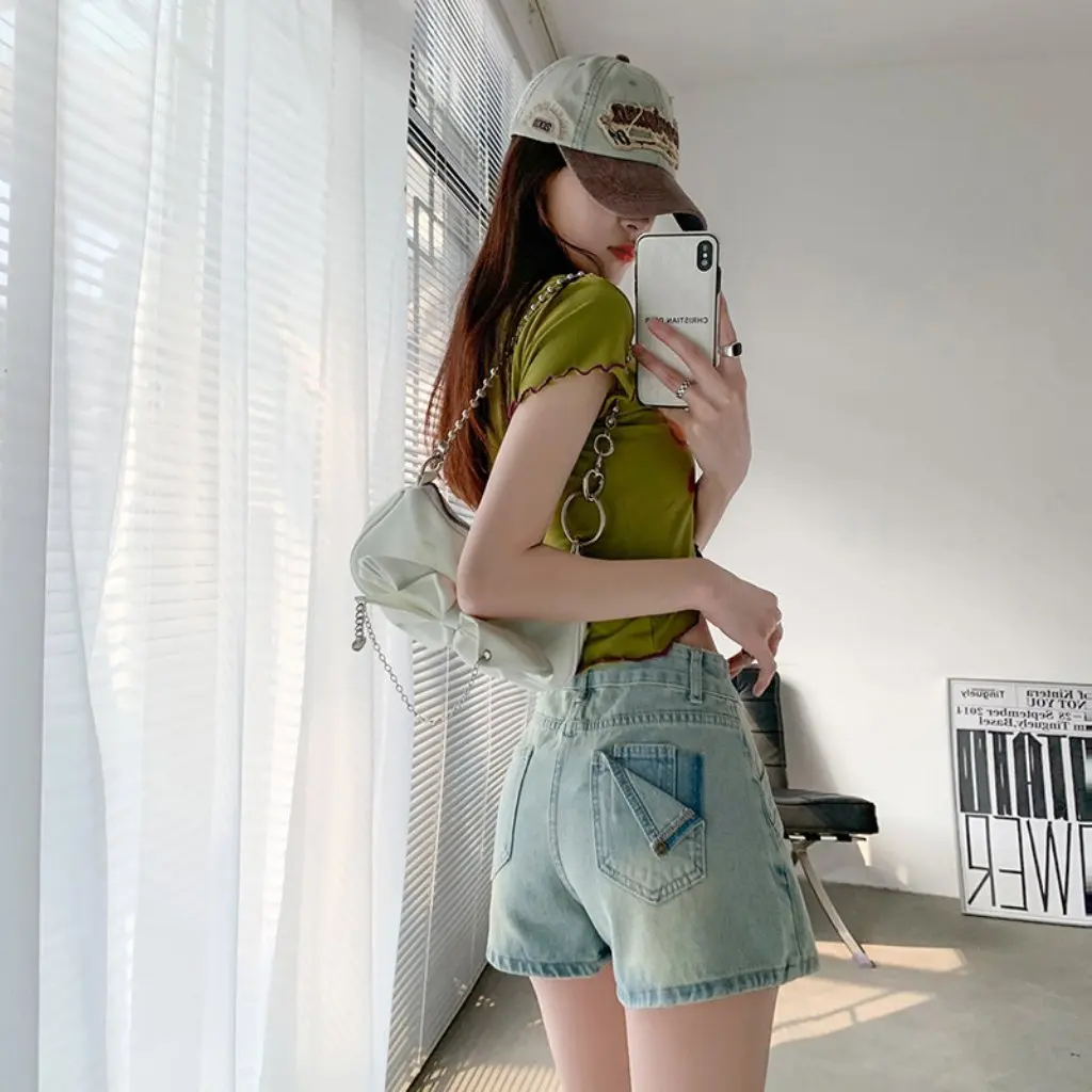 

Women's High Waist Slim A-Line Denim Skirt Light Color Summer Trendy Anti-Light Hip Skirt for Hot Girls