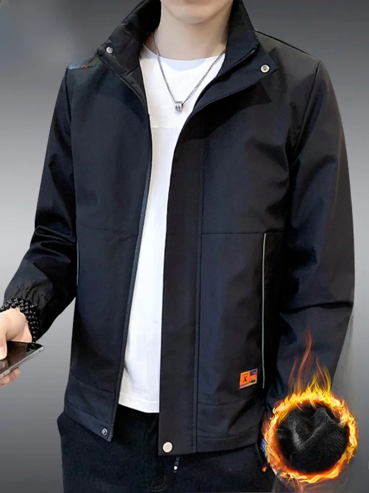 

Paul 2026 Autumn Winter Bla Fce Lined Thiened Stand Collar Men's Jaet Faionable Urban Sle Windproof Long Sve ...