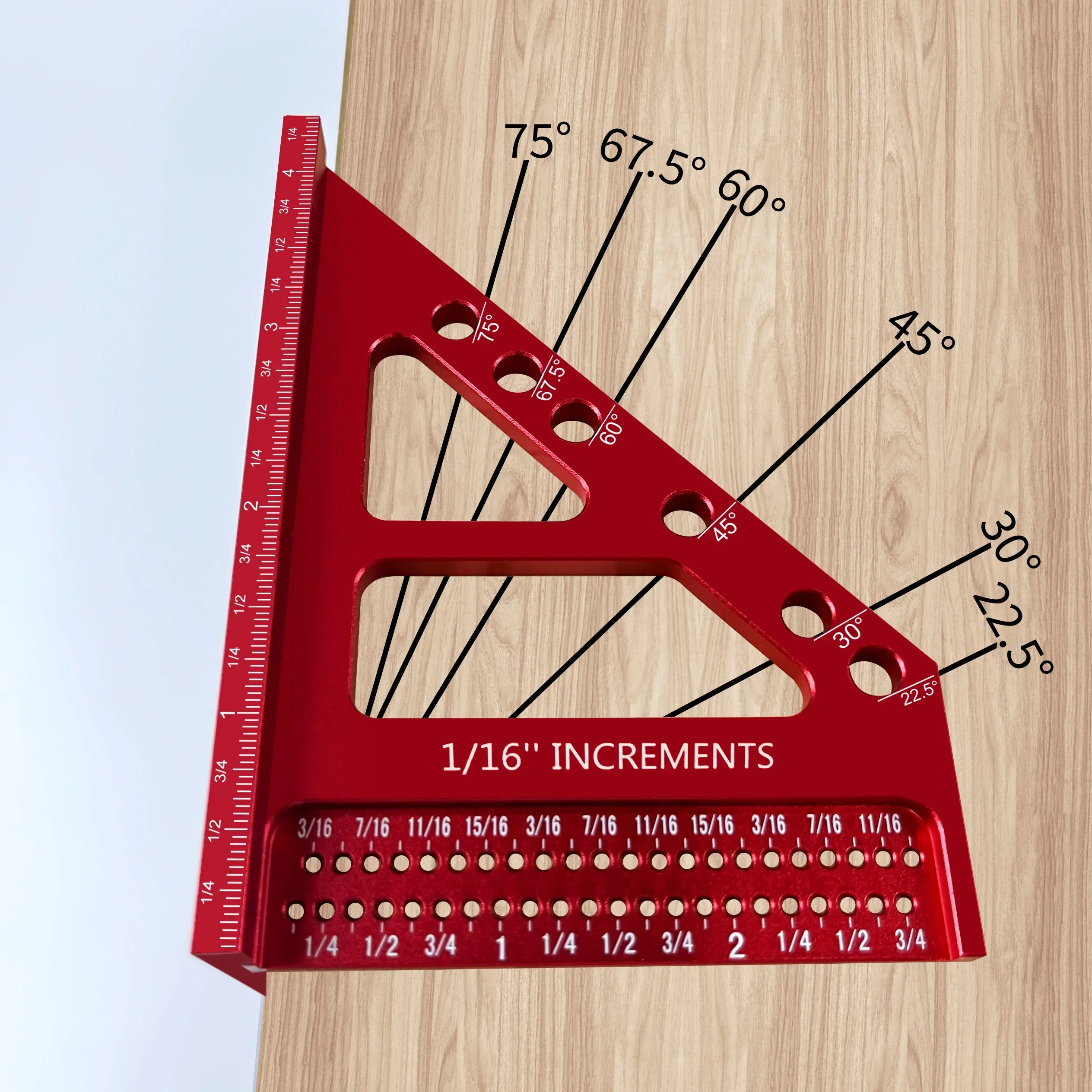 3D Multi-Angle Measuring Ruler - Precision Woodworking Square Protractor 22.5-90 Degree and Miter Triangle Ruler for Engineer