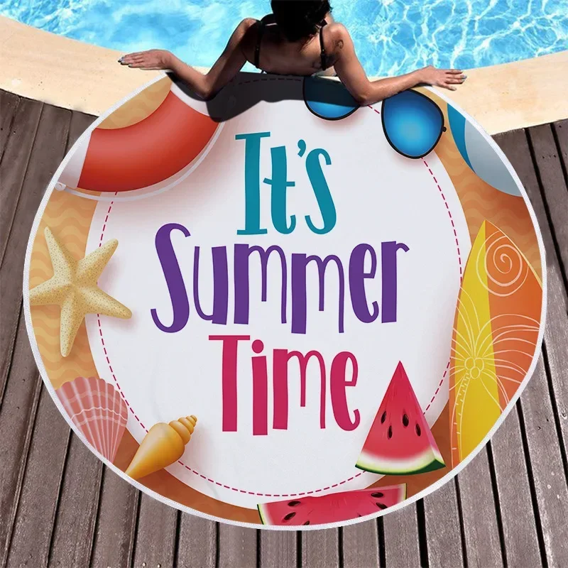 Hello Summer Newest Summer Beach Towel Shawl Fast Drying Swimming Gym Camping Big Round Towel Flamingo/Parrot
