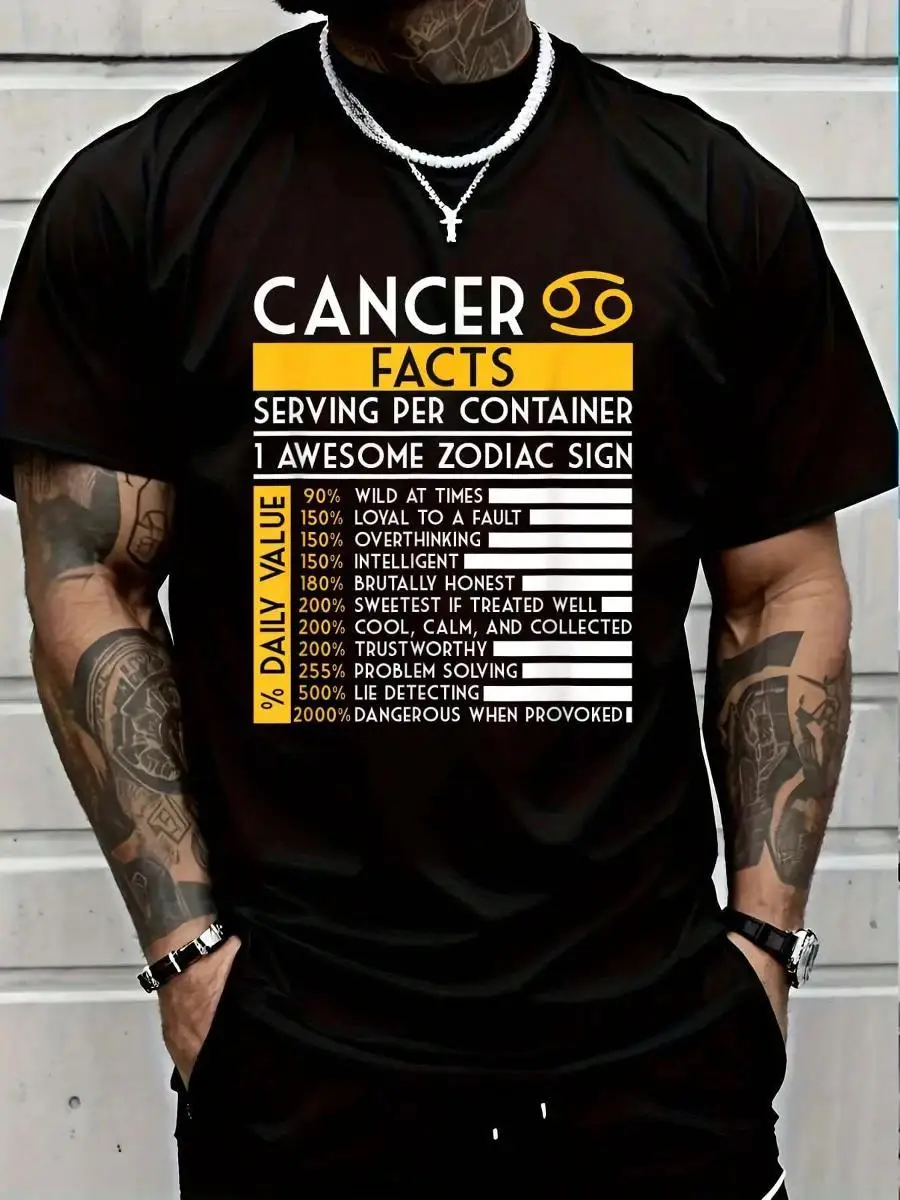 100_ Cotton Cancer Facts Zodiac Sign Horoscope Funny Astrology T-Shirt Men s Women s Vintage Summer Vacation Tops Graphic Tee