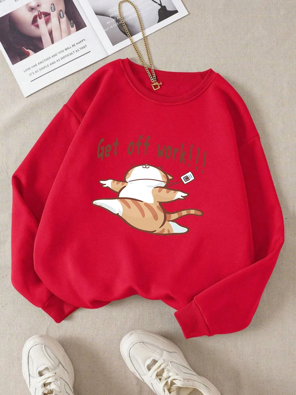 اخرج عن العمل سعيد القط يطبع هوديس النساء أساسيات الشتاء البلوفرات الصوف الدافئة لينة بلوزات امرأة عادية الخريف الملابس