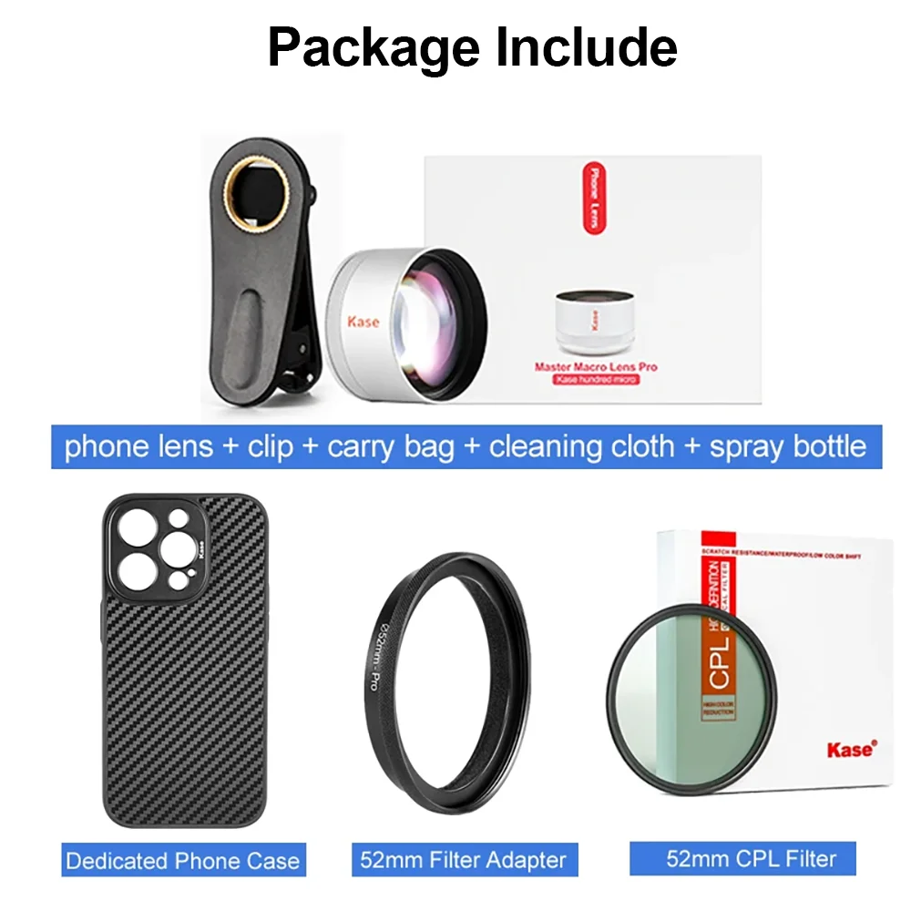 Kase HD Master Macro Phone Lens Pro mit 17 mm Handyhülle + Filteradapter + 52 mm CPL-Filter für iPhone 16 15 14 13 Pro Max