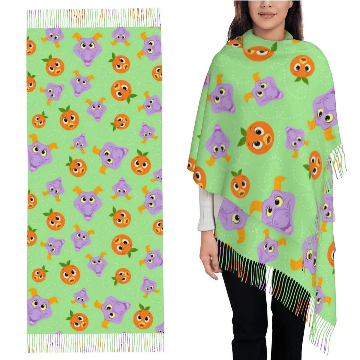 

Festival Fresh - Figment And Orange Bird (green) Scarf Tassel Scarves Women Shawls and Wraps Large Fall Winter Shawl Wrap