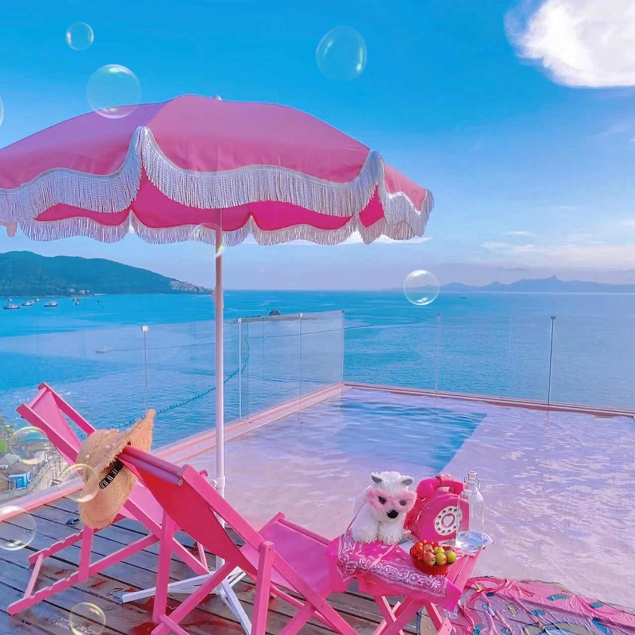 

Nine red big beach umbrella pink beach leisure sun snack shop camper stand garden garden