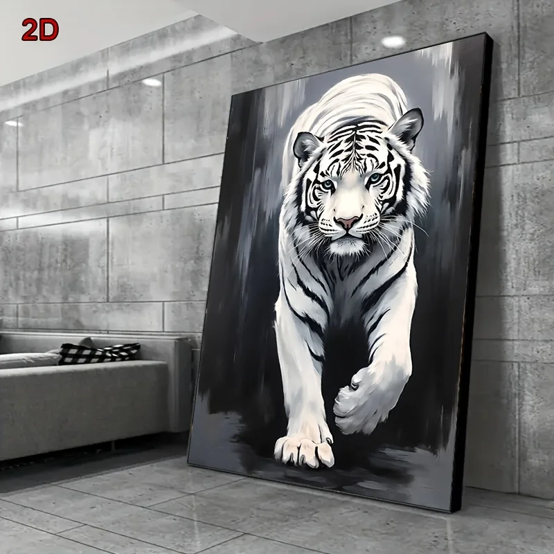 2D Flat Printing, Vintage Art Print of Realistic White Tiger Without Frame, Wildlife Art Canvas Painting, Suita