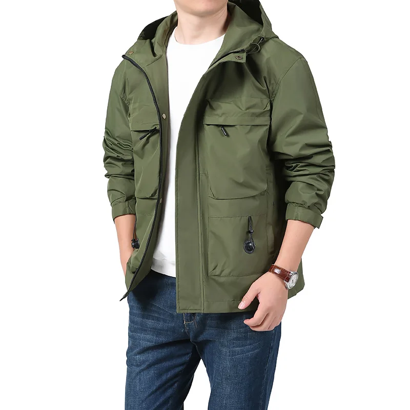 Men's Casual Loose Hooded Jacket Spring Autumn 2025 Outdoor Workwear Windbreaker New Collection