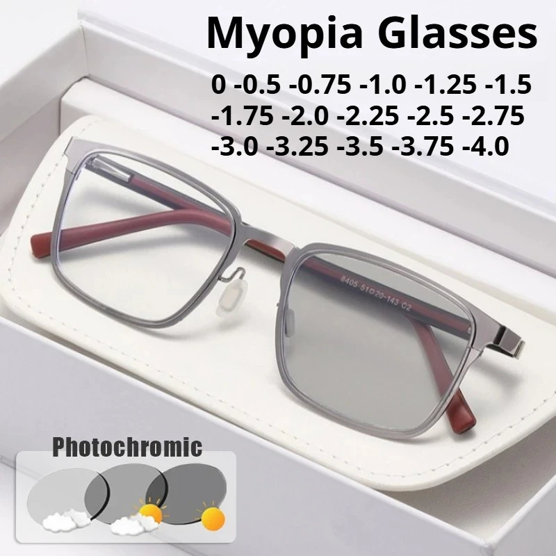 

Square Full-Frame Business Photochromic Myopia Glasses Ultra-Lightweight Comfortable Eyewear TR90 Temples Diopter 0 To -4.0