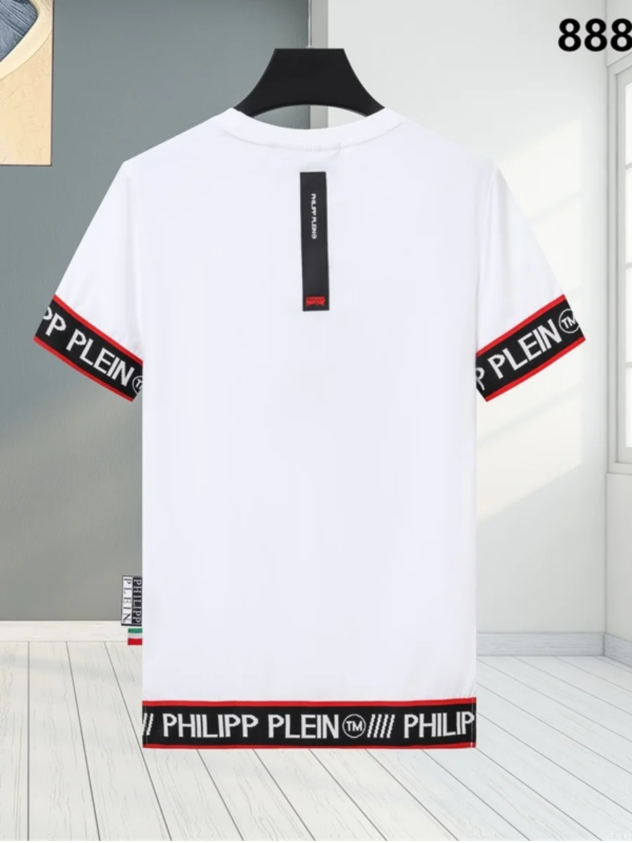 

Summer American Trendy Brand Men's Slim Fit ort Sve T-irt with PP Letter Weave Band Print round Ne f Sve Tee