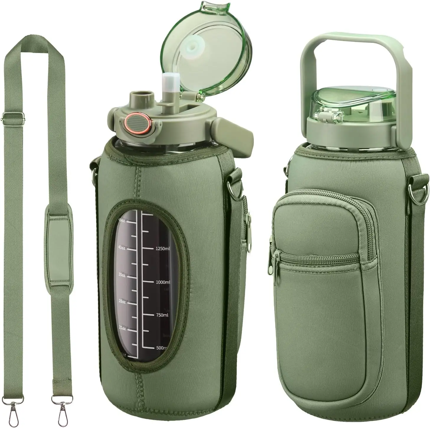 

Стеклянная бутылка для воды на 64 унции с соломинкой и рукавом, герметичный многоразовый кувшин объемом 2 л для тренажерного зала, фитнеса, улицы