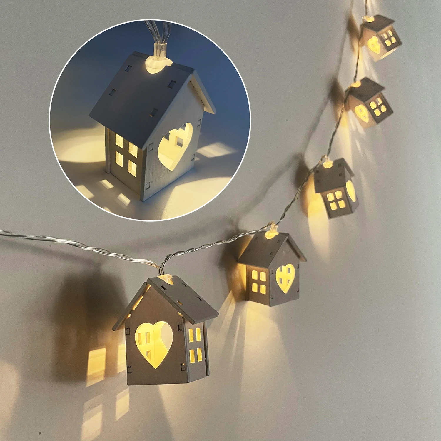 Christmas Fairy Wood House Light String Garland Wedding Party Christmas Decoration Navidad Kerst Noel New Year 2023 Home Lamps