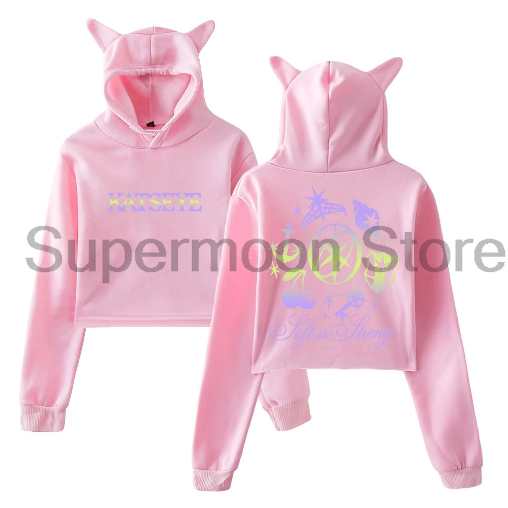 Kpop Katseye Soft is Strong Hoodie 2025 جميل الفوضى جولة آذان القط مقنعين البلوز كم طويل المحاصيل الأعلى الملابس النسائية #5