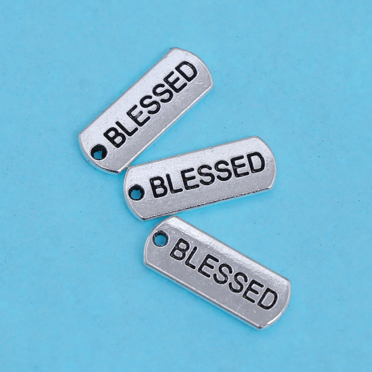 100 Pcs Blessed Letter Necklace Jewelry Making Pendants Inspirational Quote Charms Silver