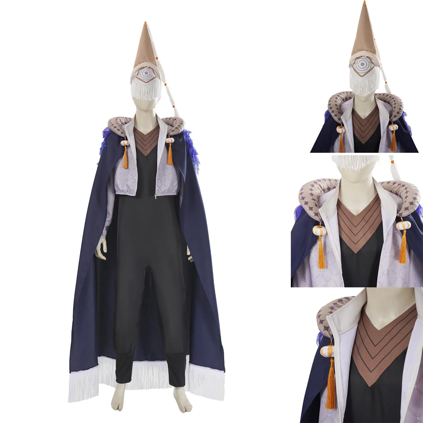 

Qifrey Cosplay Costume Anime Men Girl Wizard Uniform Set With Cone Hat Dark Blue Cape For Halloween Carnival Party