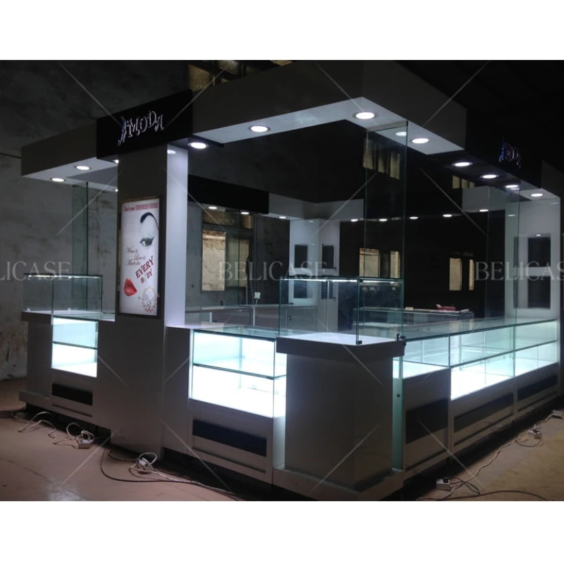 customized.Jewelry Store Showcase Glass Display Counters with Led Lighting Luxury Jewelry Island Shopping Mall Jewelry Kiosk