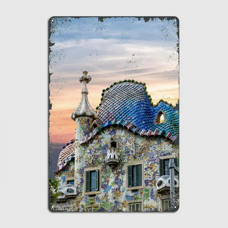 Gaudi Facade Poster Coffee Bar Customized Retro Metal Tin Signs for Wall Decoration Home Decoration Accessories House Decor Room