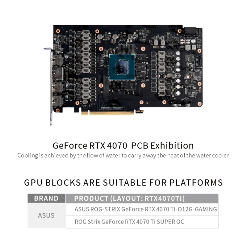 Bykski Water Block for ASUS ROG Strix GeForce RTX 4070 Ti O12G GAMING GPU Card / Copper Radiator 5V ARGB / N-AS4070TISTRIX-X