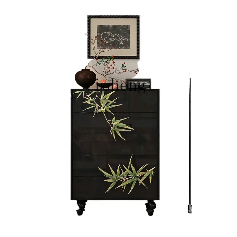 new Chinese hand-painted solid wood chest of drawers, large lacquer painting locker against the wall in the living room