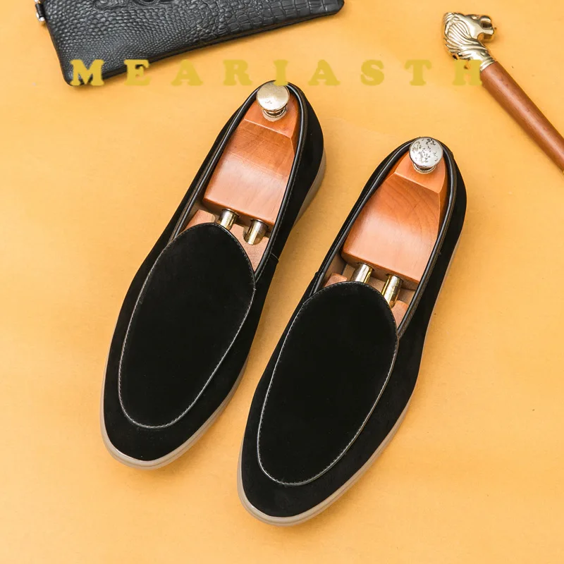 Mocassins en daim de haute qualité pour hommes, chaussures plates simples et décontractées, marque de luxe en cuir Nubuck, chaussures d'extérieur pour fête et mariage, automne