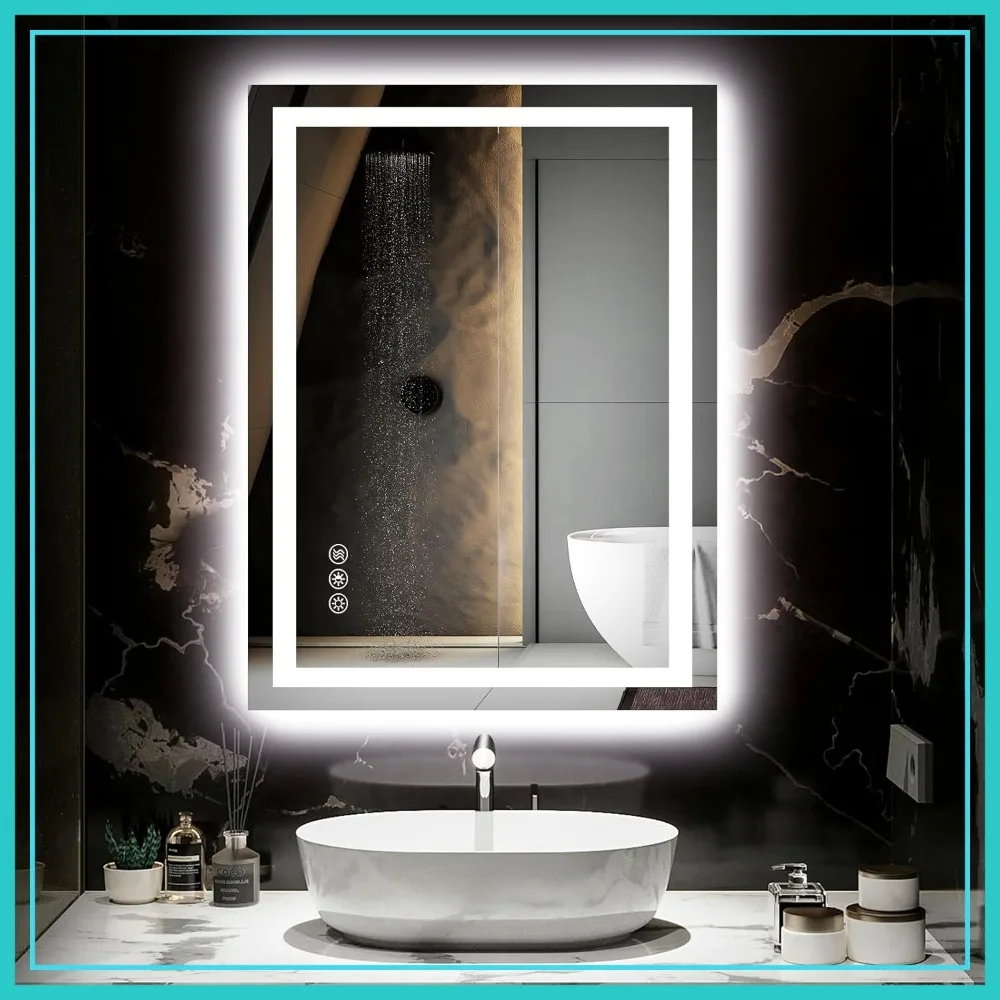 

24x32 LED Bathroom Mirror with Anti-Fog, Dimmable, Backlit & Front Lit, Smart Memory, Shatterproof Tempered Glass