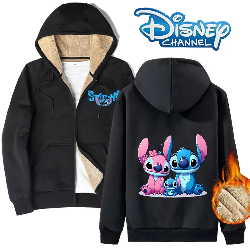 Stitch Disney Trendy Cashmere Coat Thickened Cardigan Male Sweatshirt Zipper Hoodies Y2k Anime Clothes Winter Clothing Coats