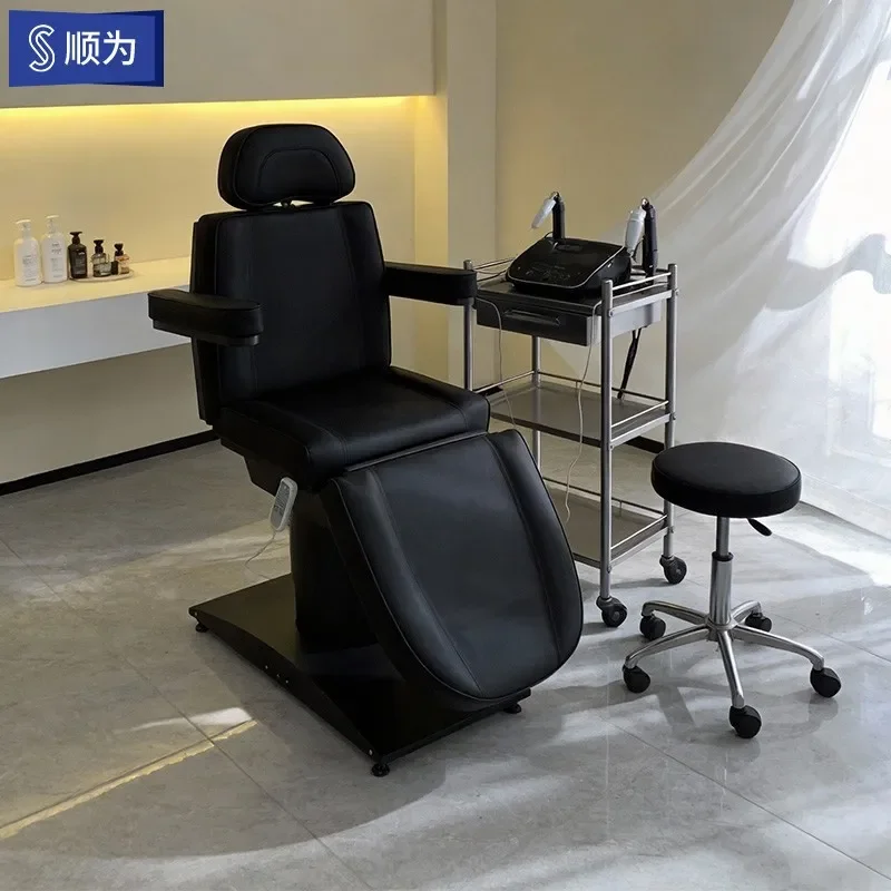 Stainless Steel Electric Lifting Beauty Bed with Pattern Embroidery for Eyelash Extension Body Massage and Facial Treatment