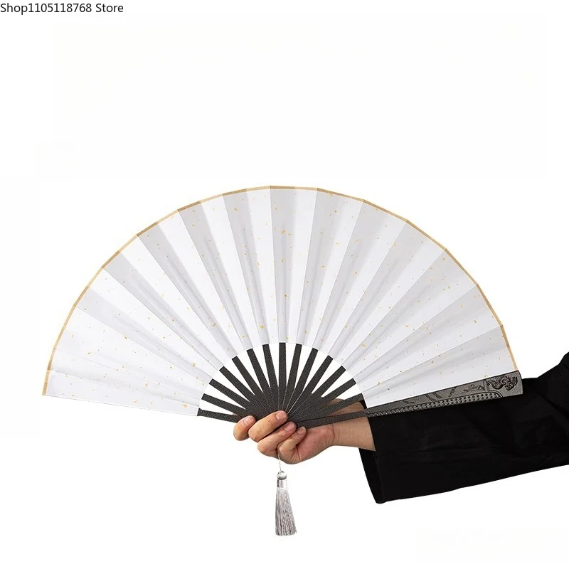 Фото Китайский древний стиль, складной вентилятор из тонкой стали, самооборона, кунг-фу, тай-чи, портативный складной вентилятор из чистого металла из нержавеющей стали