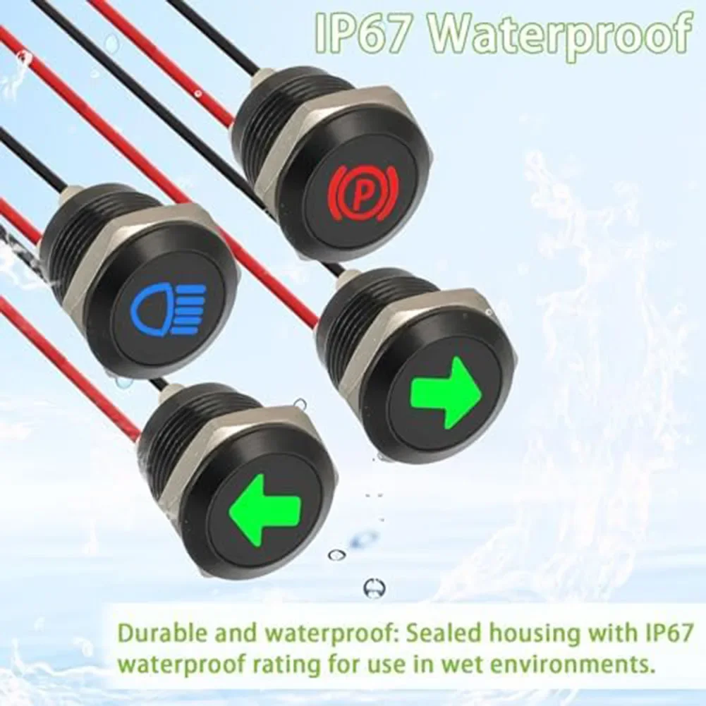 7/4PC 12mm LED Indicator Signal Light IP67 Waterproof Nickel Plated Copper Housing Signal Light  For Tractor RV And Motorcycle