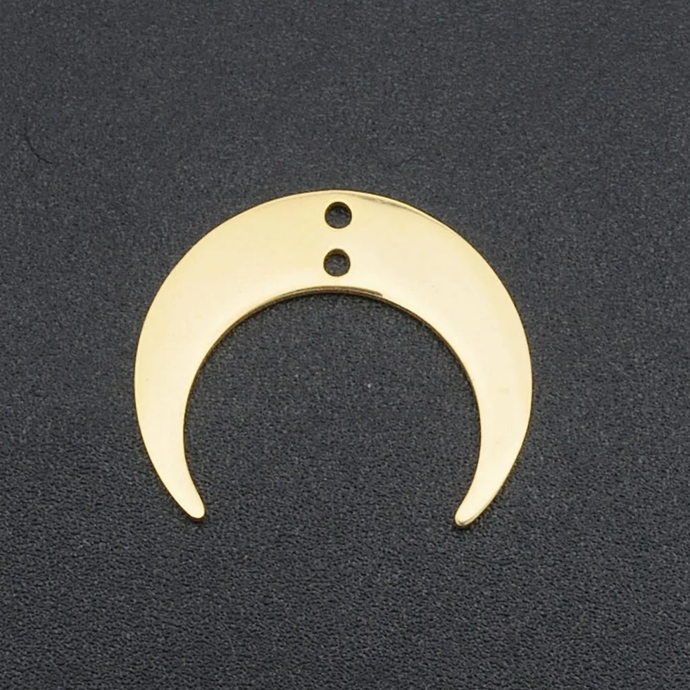 5pcs 201 Stainless Steel 2-Loop Link Pendants Laser Cut Crescent 17x20x1mm Hole: 1.4mm