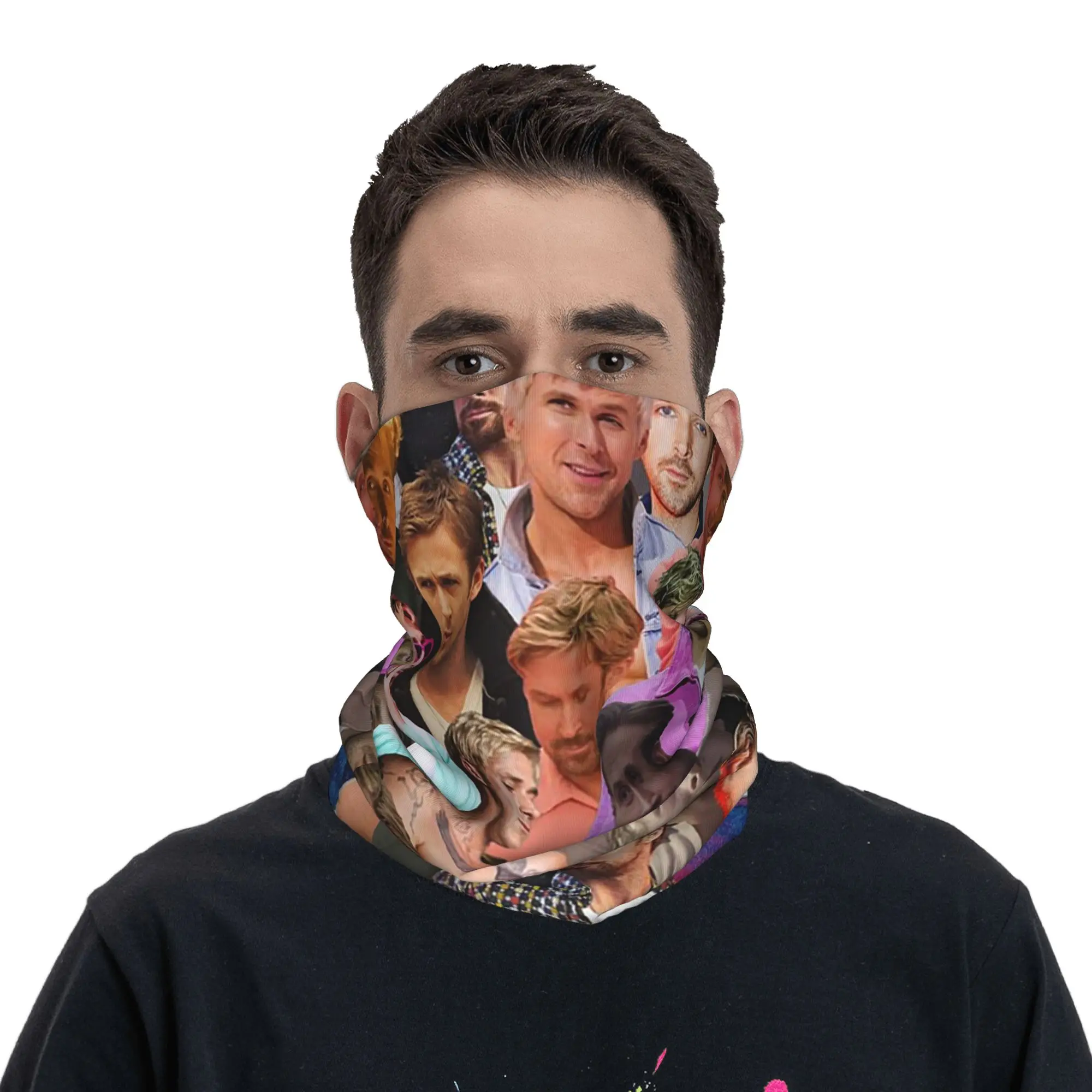 Ryan Gosling Photo Collage Bandana Neck Gaiter Printed Face Scarf Multifunction Headwear Hiking Fishing Unisex Adult Winter