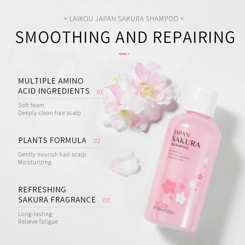 LAIKOU Japan Sakura  Shampoo Repair Damaged Hair Moisturizing Nourishing Anti Dandruff Oil Control Shampoos Hair Cleansing Care