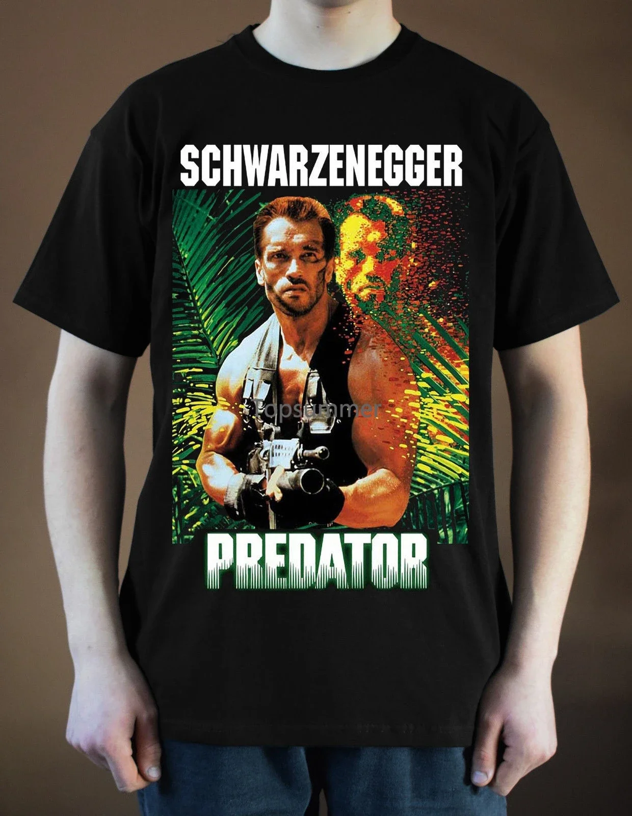 Predator Movie Poster Ver 1 Arnold Schwarzenegger camiseta (negro) S 3Xl para hombre, estilo de verano, moda