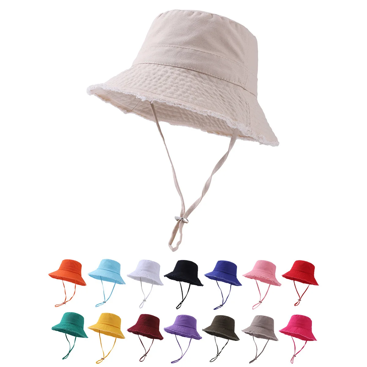 

Summer Fisherman Cap For Women Solid Wide Brim Bucket Hat Wind Rope Girls Outdoor Beach Travel Sunshade Panama Bonnet Hats Gift