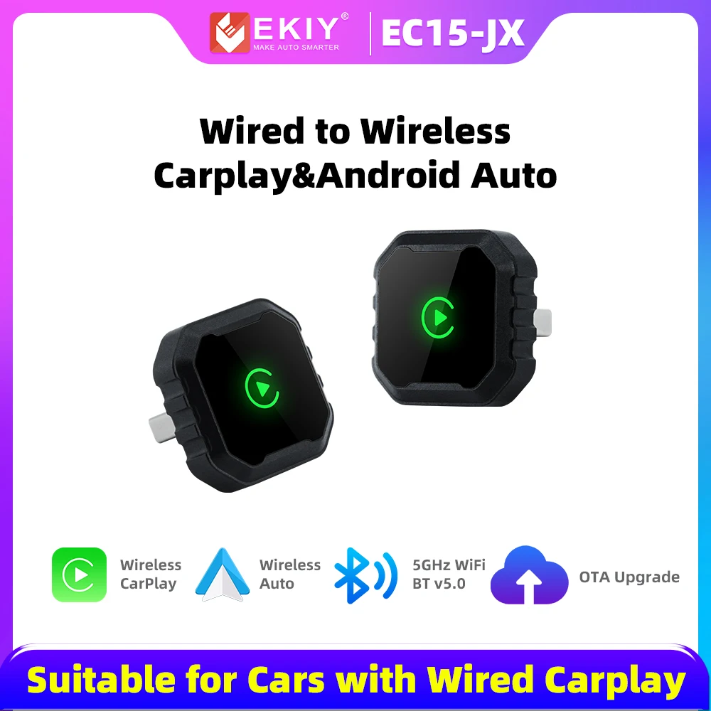 EKIY 2025 Mini Ai Box Adapter New Style Wireless Carplay Adapter 2 in 1 Wireless Carplay Android Auto Plug and Play Car Dongle