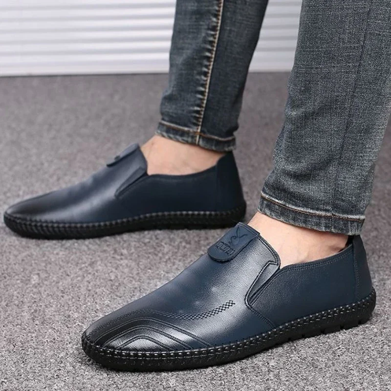 

Мужская повседневная обувь без шнуровки на толстой платформе с низким берцем, не удобная дизайнерская классическая оригинальная мужская кожаная обувь из искусственной кожи, размер 44, социальная