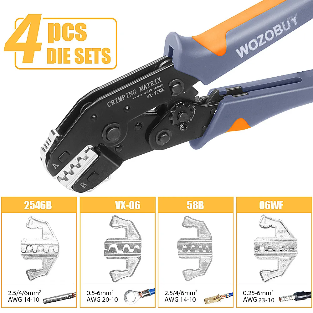 WOZOBUY 7CQK Crimping Tool Set Wire Crimper for Solar PV Connectors,Non-Insulated,DuPont,Ferrule Connectors-8 Inch Wire Stripper