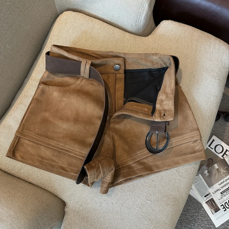 Simple Solid 2026 Autumn Winter Korean Version Versatile A-word Wide-leg Shorts Women's High Waist Casual Fashion Short Pants