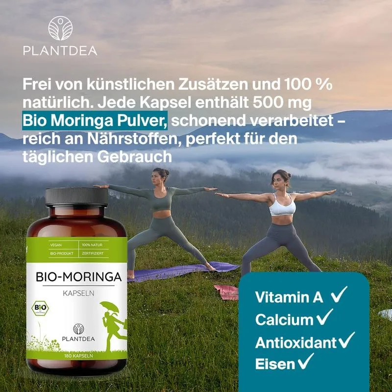 Bio Moringa 180 Capsules - Energy, Skin, Intestinal Health Support, Brightening Skin Tone, Whitening