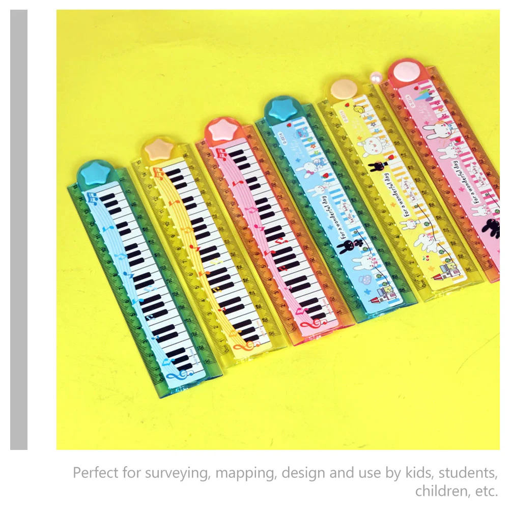 10 Pcs 30cm Piano Ruler for Kids Daily Use Children Straight Foldable Portable Plastic Cartoon