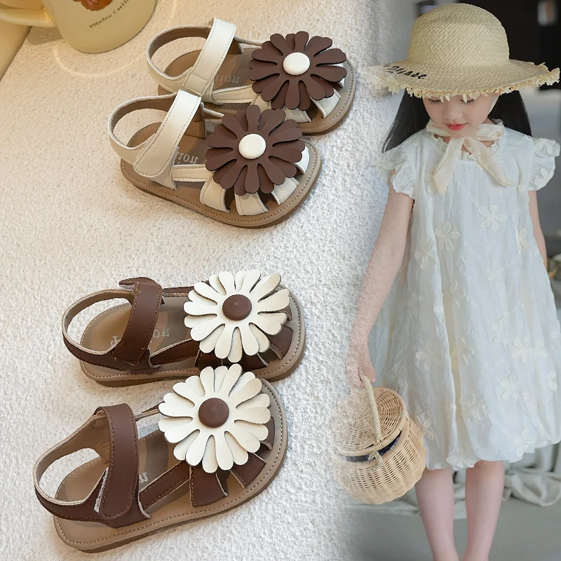 

Children Sandals Girls Cute Flower Patchwork Princess Sandals Soft Sole Breathable Roman Sandals Size 21-32