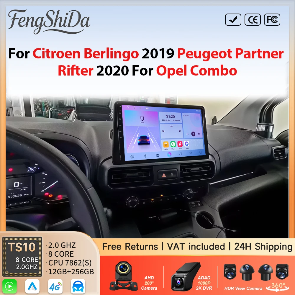 GPS 4G For Citroen Berlingo 2019 Peugeot Partner Rifter 2020 For Opel Combo Car Radio 2K Screen Navigation Wireless Carplay Auto