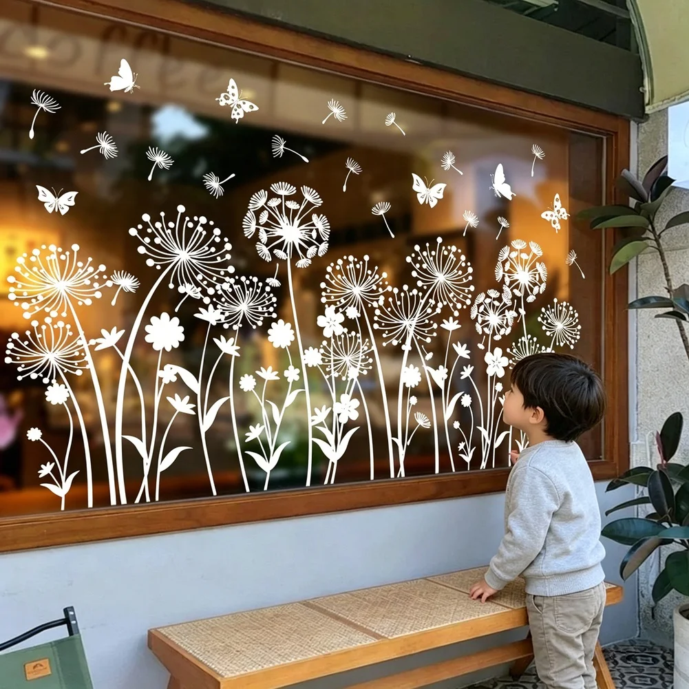 Gray for dandelion Window Decal Silhouette Window Film Damage Free Application White for dandelion Design Flexible Pvc Material