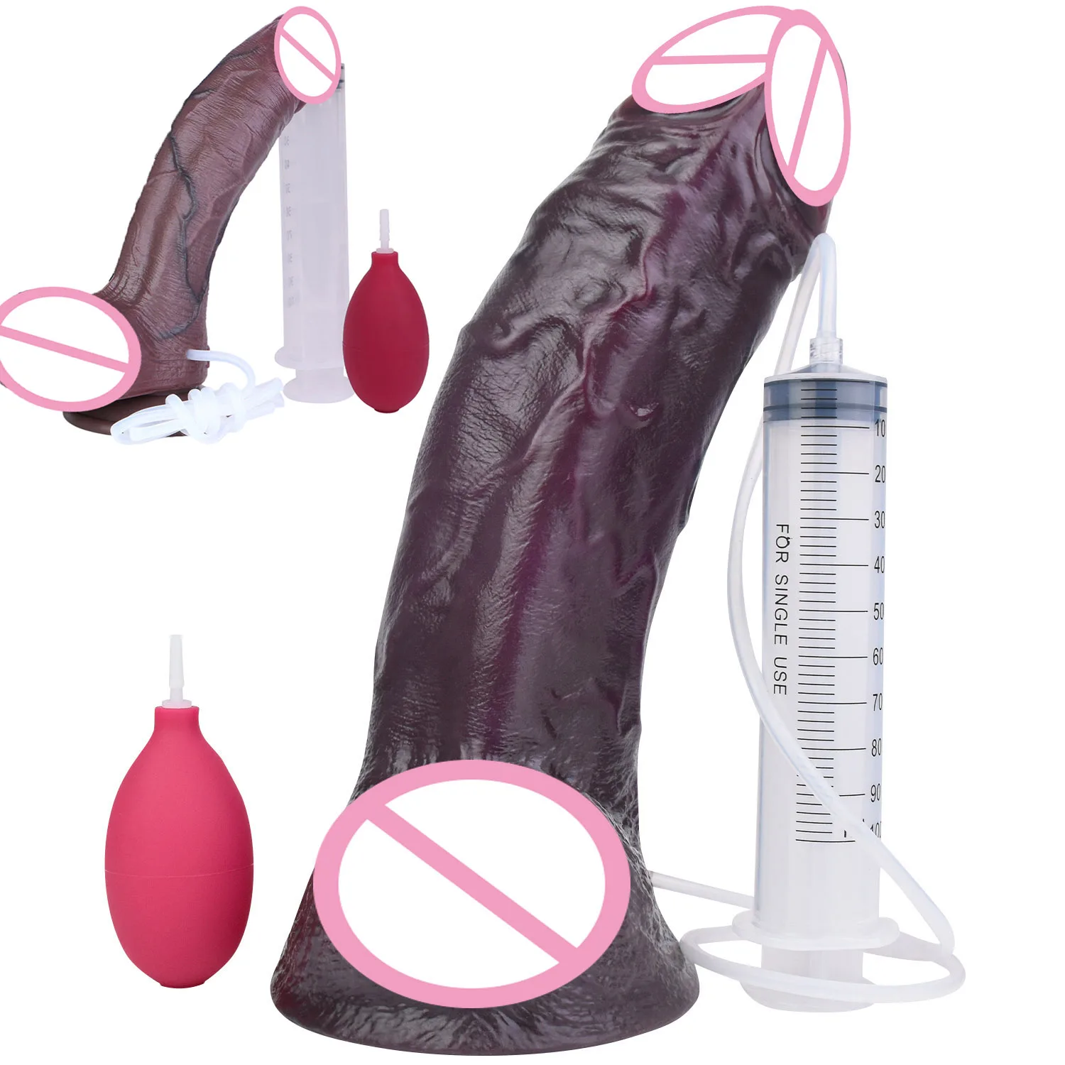 FAAK Dual Layer Silicone Squirting Penis Black Thick Realistic Ejaculate Dildo Giant Butt Plug with Suction Cup Adult Sex Toys