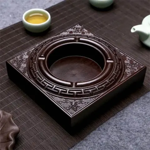 

High-end Chinese Ebony Ashtray with Lid Have a slot out smoke Large Creative Wood Living Room Gift Office